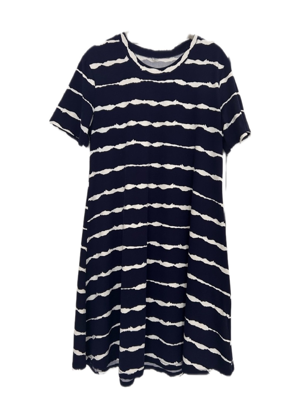 Navy and White Striped Midi Dress - Casual Short Sleeve